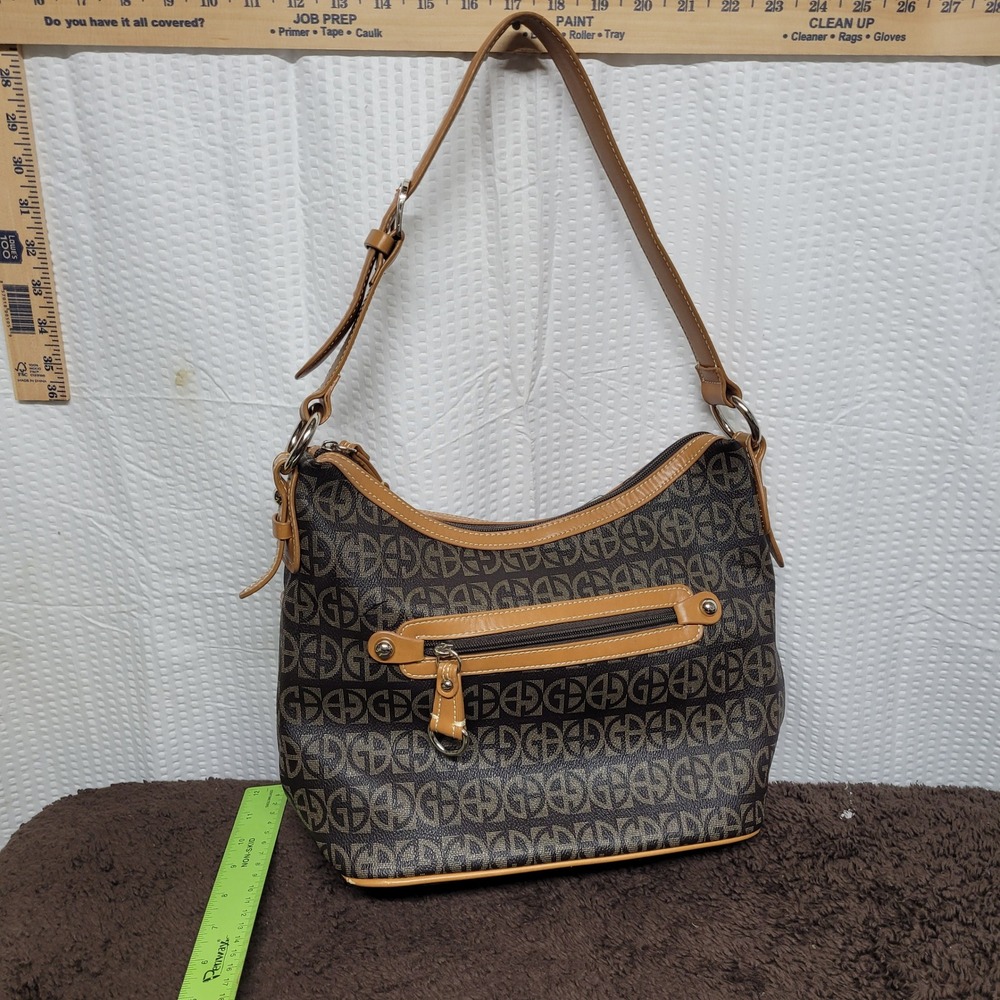 Giani Bernini Monogram Logo Hobo‎ Shoulder Bag Brown Tan Signature Purse
